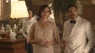 Gal Gadot and Ali Fazal share a moment in Death on the Nile