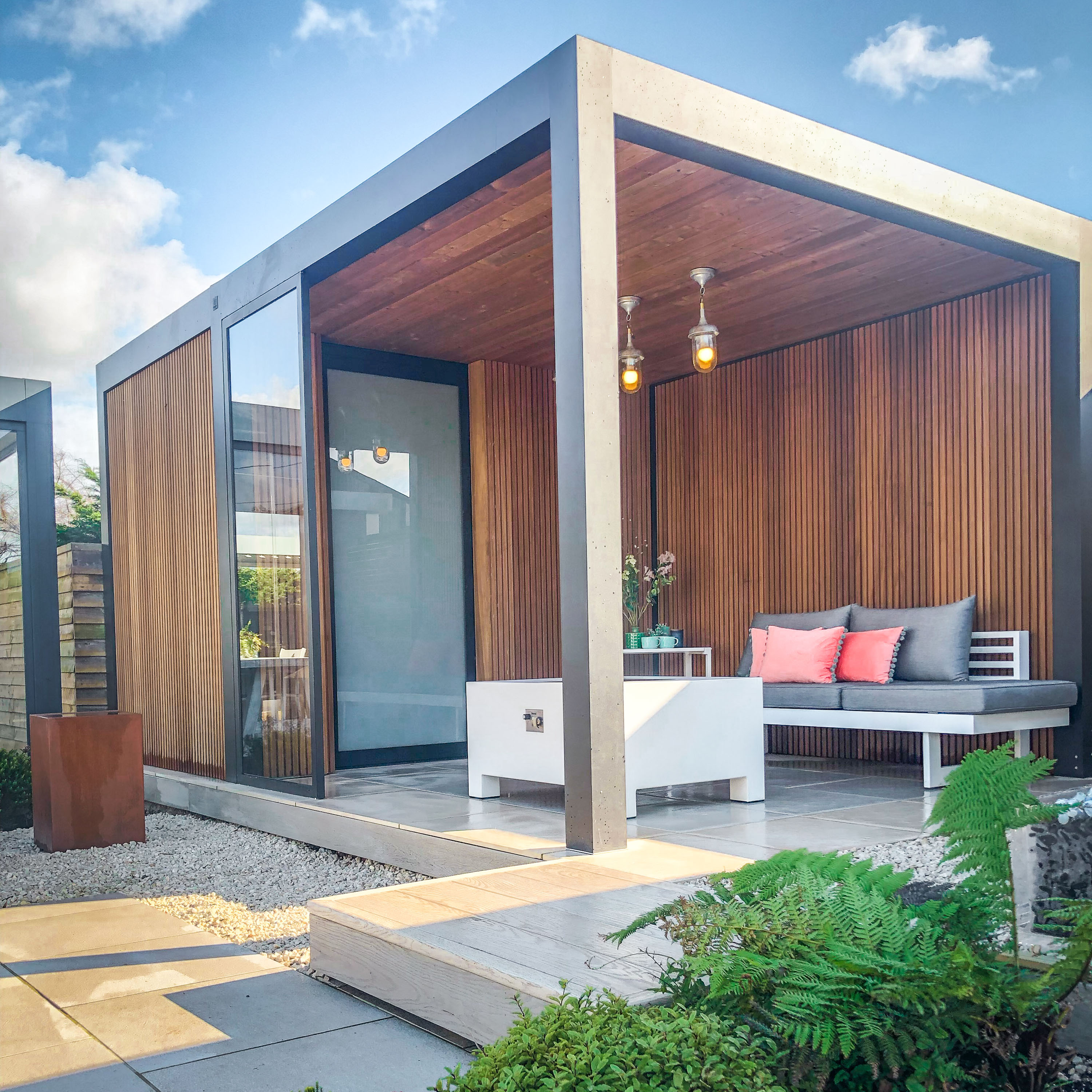 covered pergola with outdoor room from Garden House Design