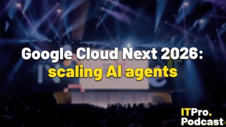 The words "Google Cloud Next 2026: Scaling AI agents", on a photo of the event. The words "securing AI agents" are yellow, the rest are white, The ITPro Podcast logo is in the bottom right corner.