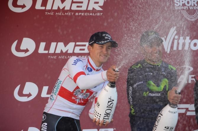 It's champagne time for the Strade Bianche podium