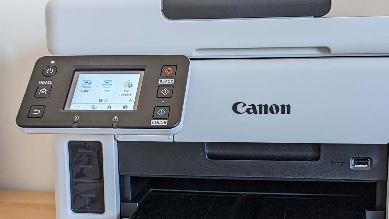 A closeup of the Canon MAXIFY GX70505's display
