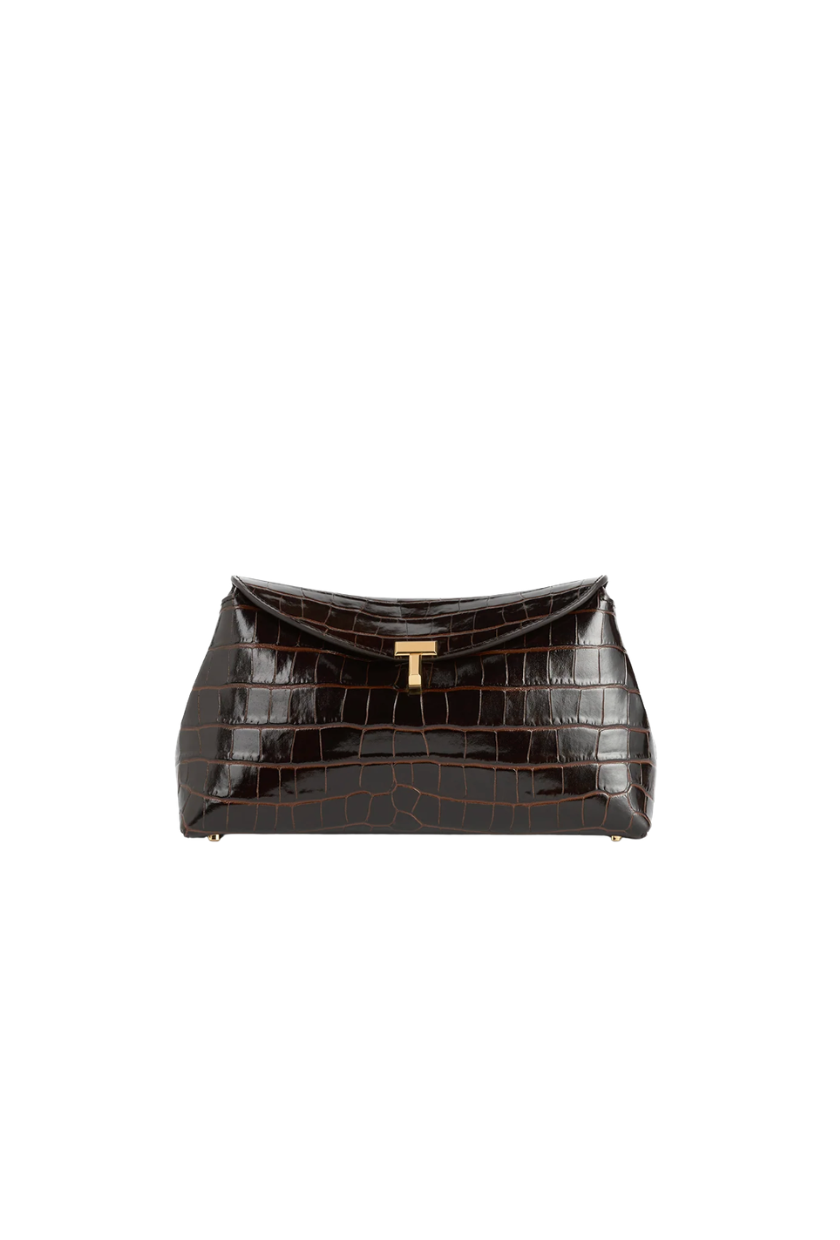 Toteme , Lock Croco-Embossed Clutch Dark Brown
