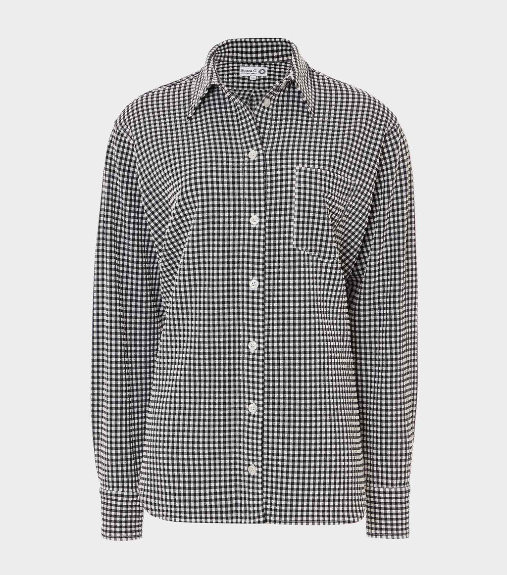 Gingham Seersucker Shirt - Black Gingham