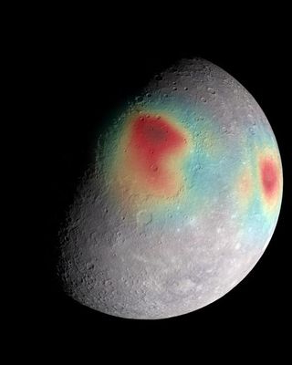 This image of Mercury was captured by an instrument aboard the Messenger spacecraft, with the colors showing gravitational anomalies.