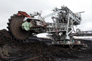 Bucket-wheel excavators are large machines used in surface mining, including coal mining, which allow continuous digging.