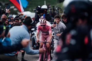 Picture by Zac Williams/SWpix.com - 25/05/2024 - Cycling - 2024 Giro d'Italia, Stage 20 - Alpago - Bassano del Grappa - Italy - Tadej Pogacar, UAE Team Emirates.