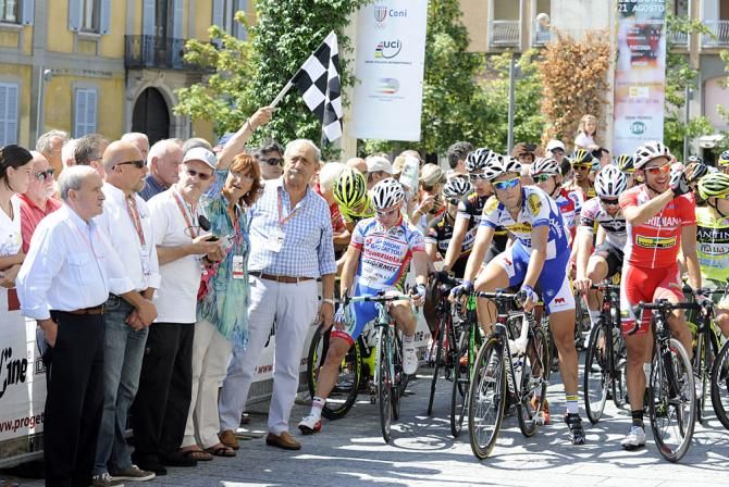Riders at the start of the Coppa Agostoni