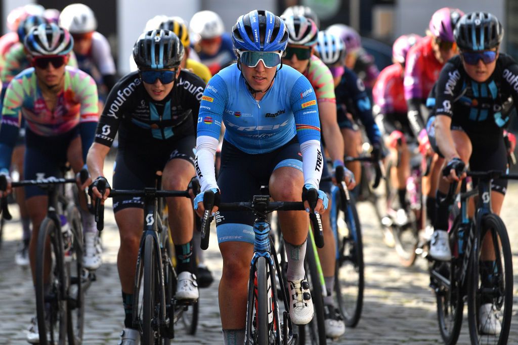 LIEGE BELGIUM APRIL 24 Shirin Van Anrooij of Netherlands and Team Trek Segafredo competes during the 6th Liege Bastogne Liege 2022 Femmes a 1421km one day race from Bastogne to Lige LBL LBLwomen UCIWWT on April 24 2022 in Liege Belgium Photo by Luc ClaessenGetty Images