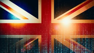 British flag and binary code graphic background