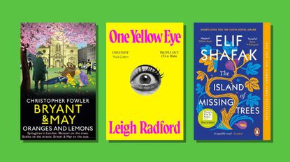 Book covers of Bryant & May, One Yellow Eye and The Island of Missing Trees
