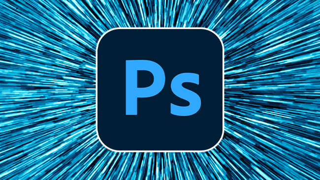 Adobe Photoshop logo in front of Star Wars lightspeed effect