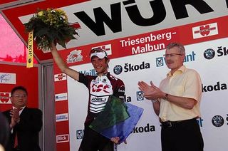 Fränk Schleck (Team CSC) rewarded for the stage win.