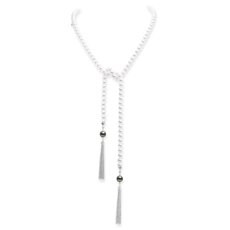 Akoya and White South Sea Cultured Pearl Skipping Rope Necklace in 18K White Gold