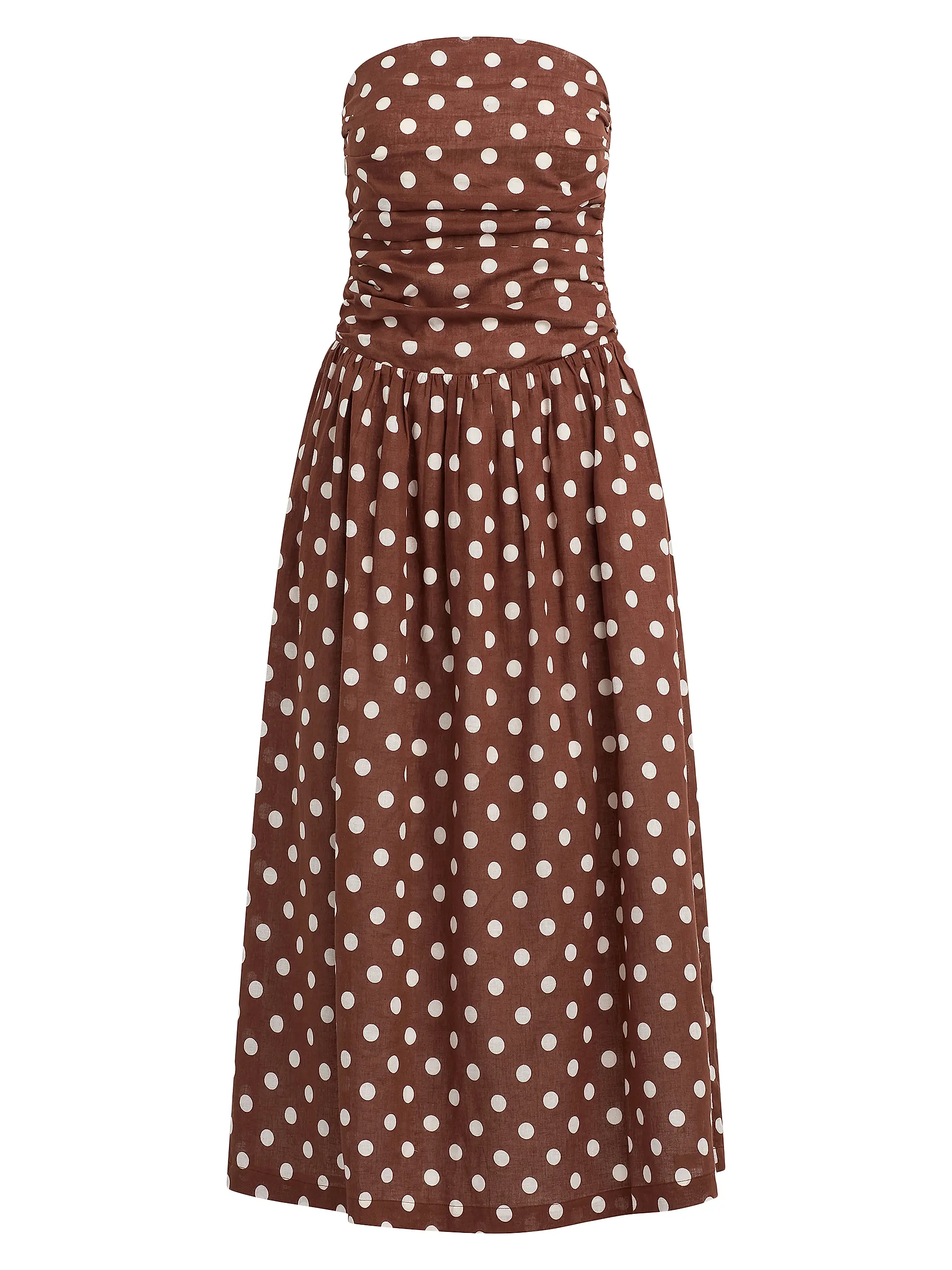The Reina Polka Dot Strapless Midi-Dress
