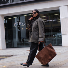 Lois wearing Toteme's barn jacket.