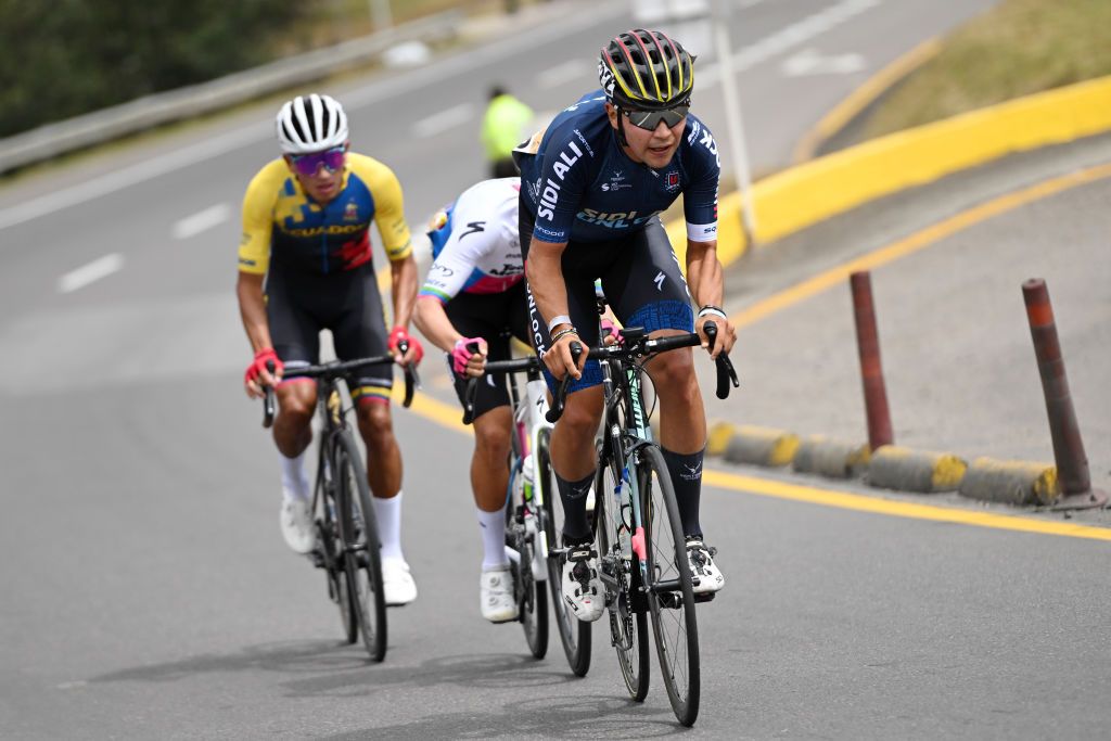 SANTA ROSA DE VITERBO COLOMBIA FEBRUARY 07 Mounir El Azhari of Morocco and Sidi Ali Unlock Team competes in the breakaway during the 4th Tour Colombia 2024 Stage 2 a 1686km stage from Paipa to Santa Rosa de Viterbo 2751m on February 07 2024 in Santa Rosa de Viterbo Colombia Photo by Maximiliano BlancoGetty Images