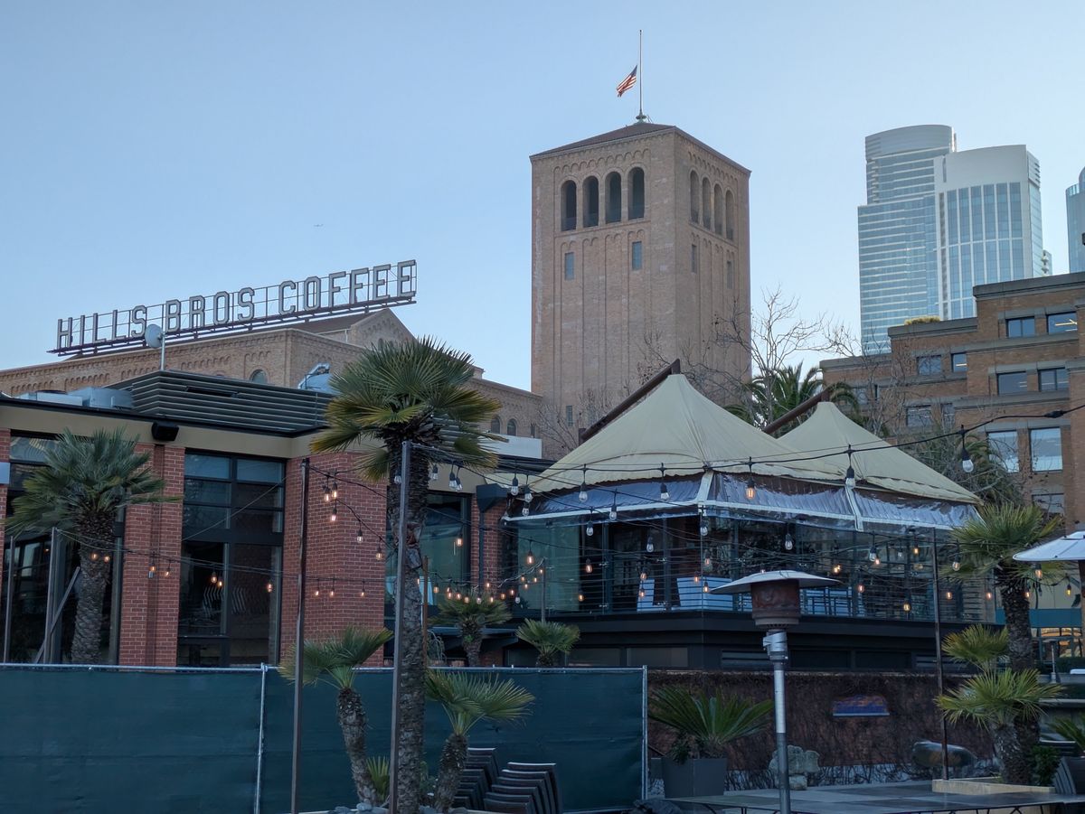 Hills Bros building at 2x zoom by Pixel 8a