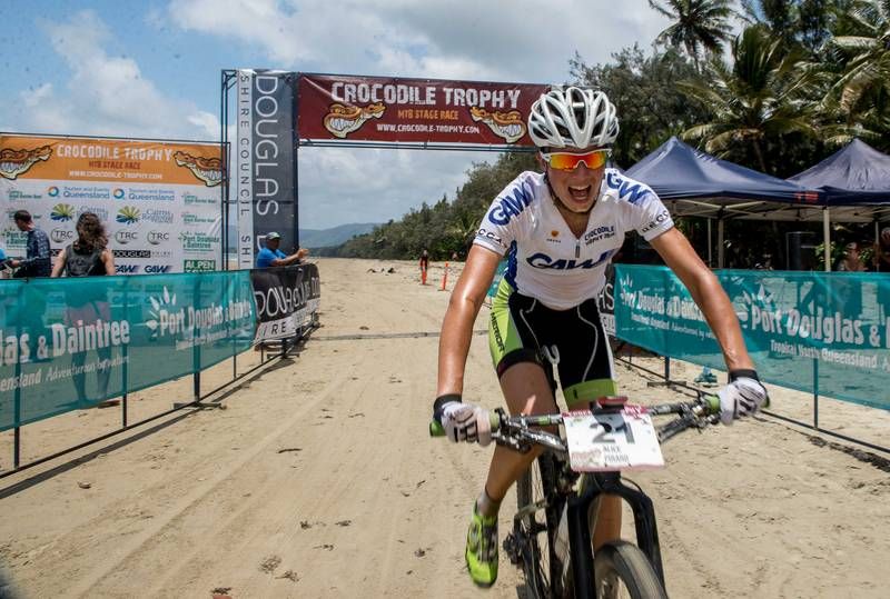 Alice Pirard (Merida-Wallonie Mtb Team) reaches the finish at Port Douglas