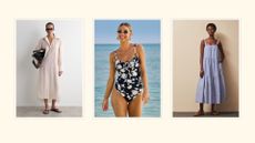 three women wearing summer dresses or swimsuits