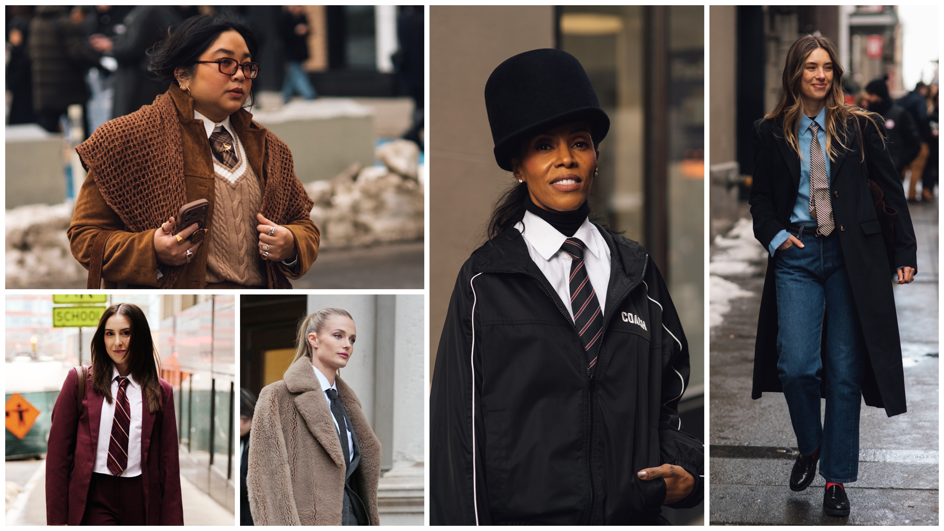 collage of women wearing neckties