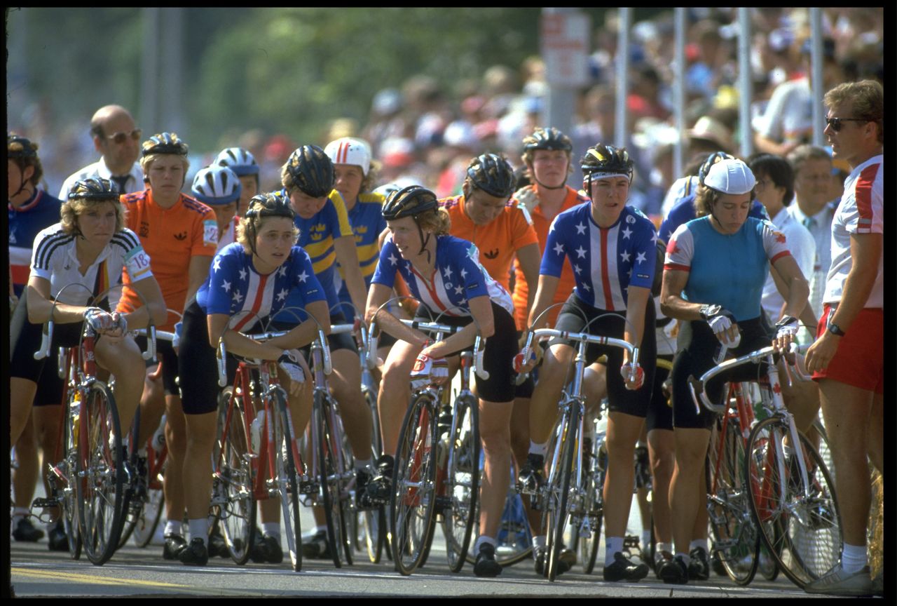 Connie Carpenter-Phinney on the start line of the of the 1984 Olympic Games
