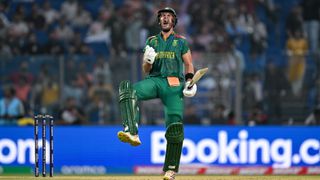 South Africa's Aiden Markram celebrates after scoring a century ahead of the Pakistan vs South Africa Cricket World Cup 2023 showdown.