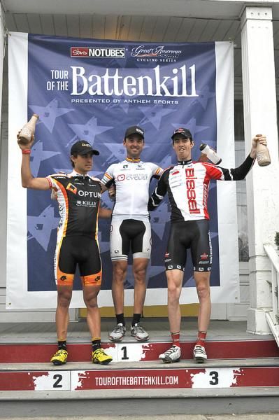 2012 Tour of the Battenkill podium (l-r): Jesse Anthony, Francisco Mancebo and Jeremy Vennell