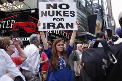 Protesters against the Iran nuclear deal in Times Square.