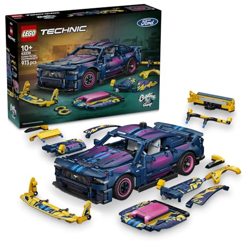 Lego Technic Custom Garage Ford Mustang Gt Car Toy - Model Kit W/ V8 Engine, Hog Steering & Swappable Body Parts - Birthday Gift Idea for 10+ Year Old Boys - 42236