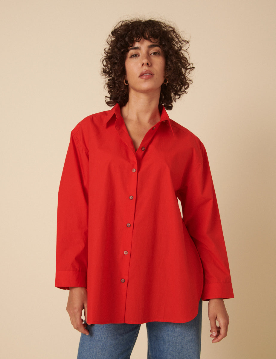 Red Relaxed Boyfriend Shirt