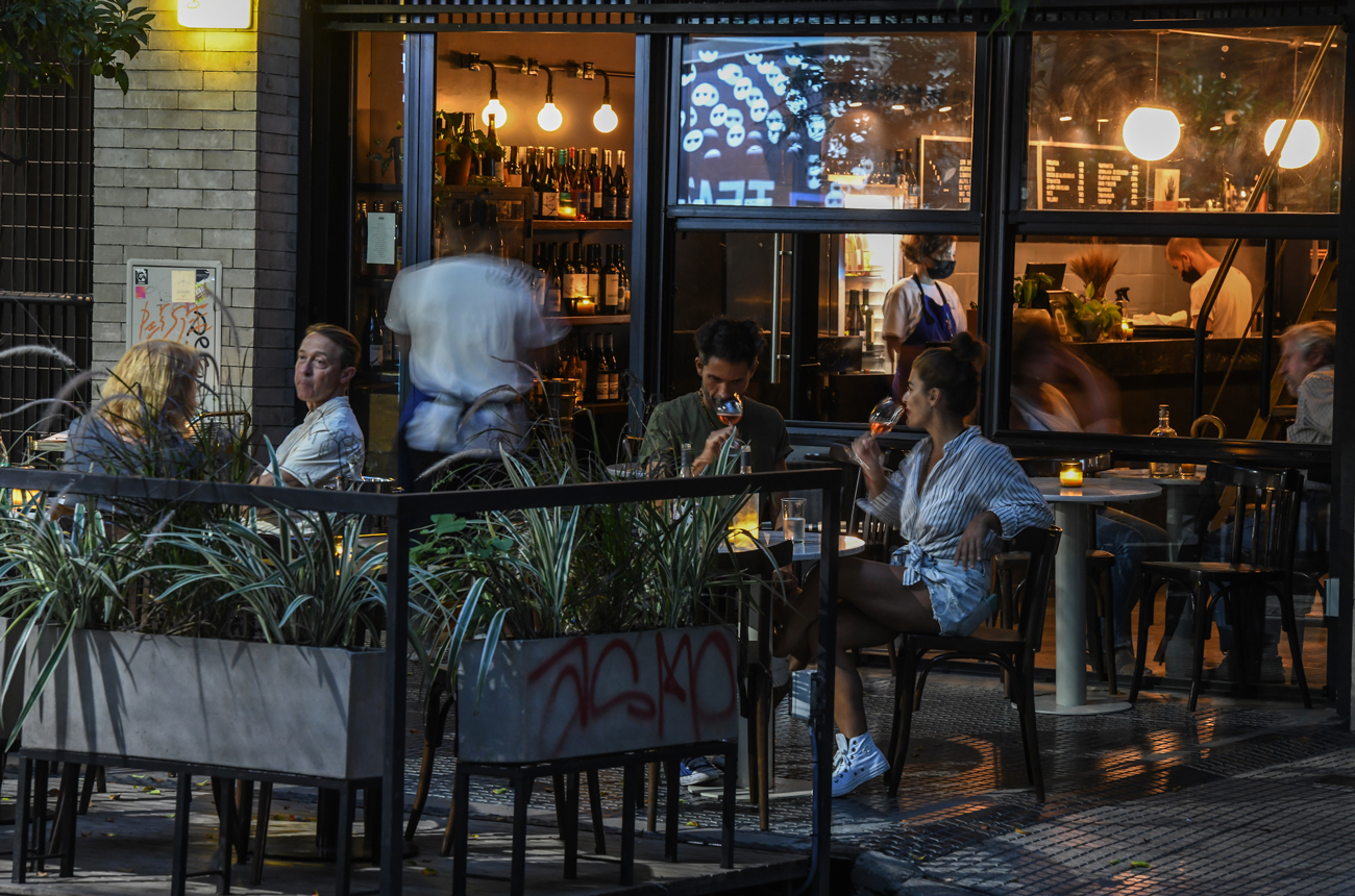 Diners at a pavement cafe