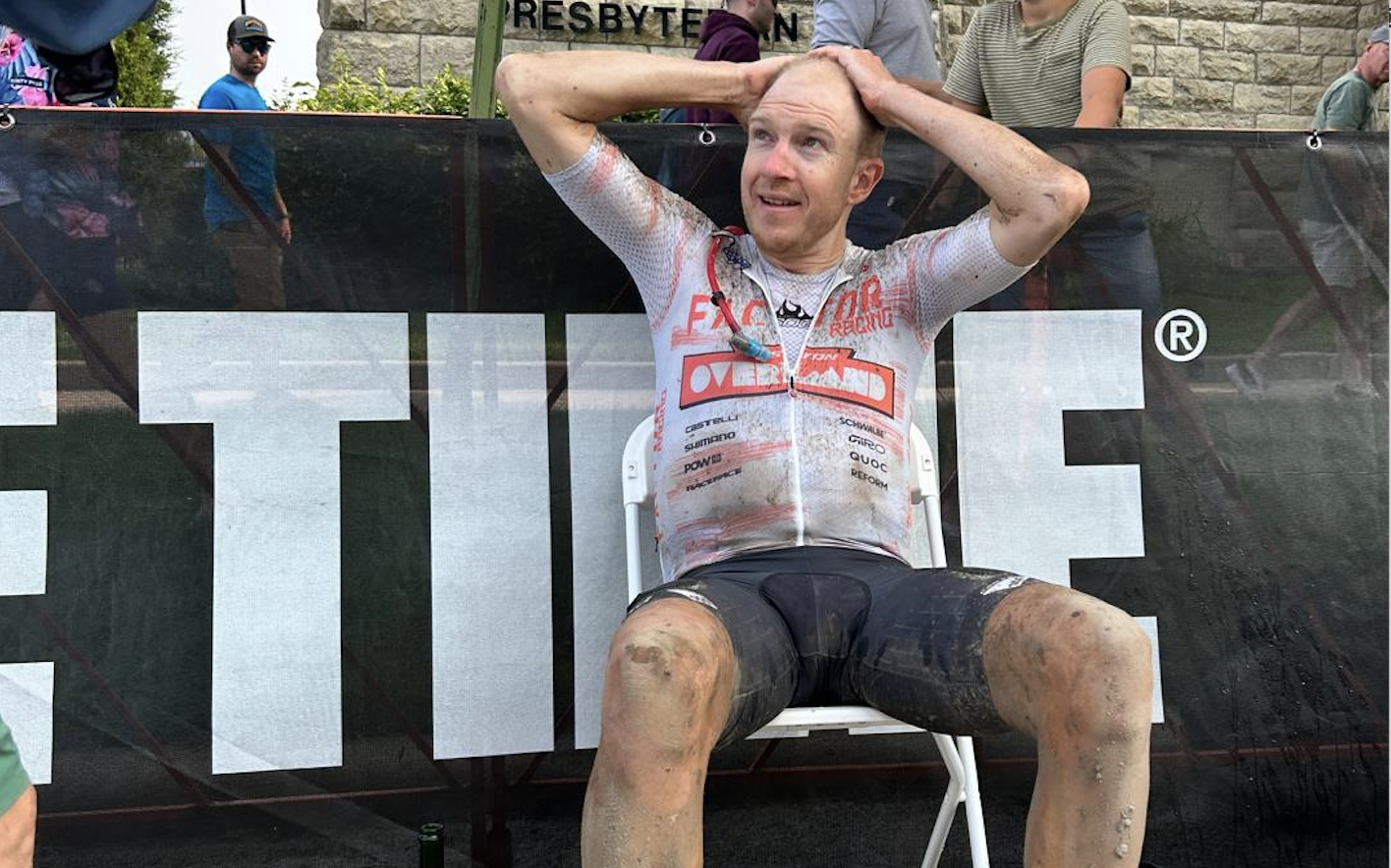 Rob Britton reacts to his victory in 2025 Unbound Gravel XL