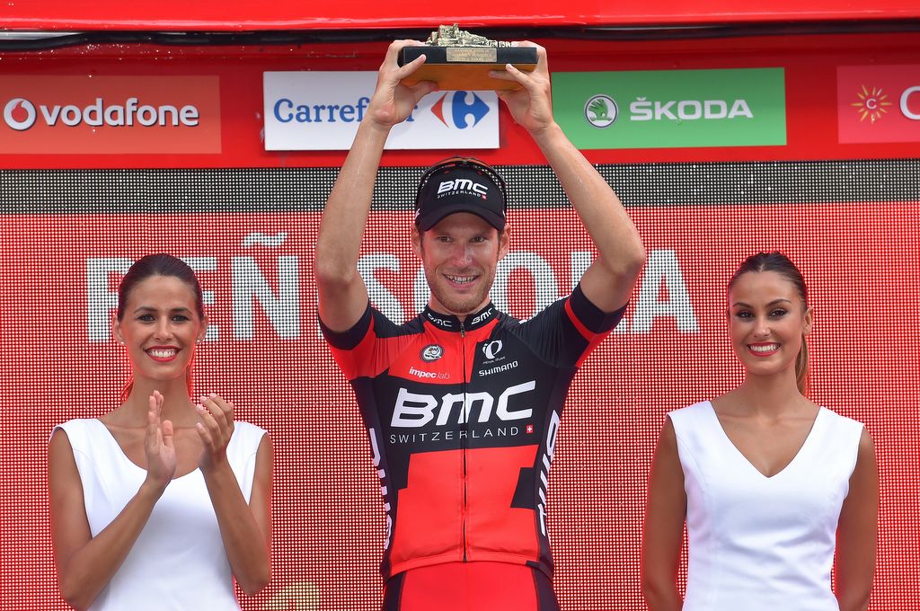 Jempy Drucker (BMC) with his gold stage winners trophy