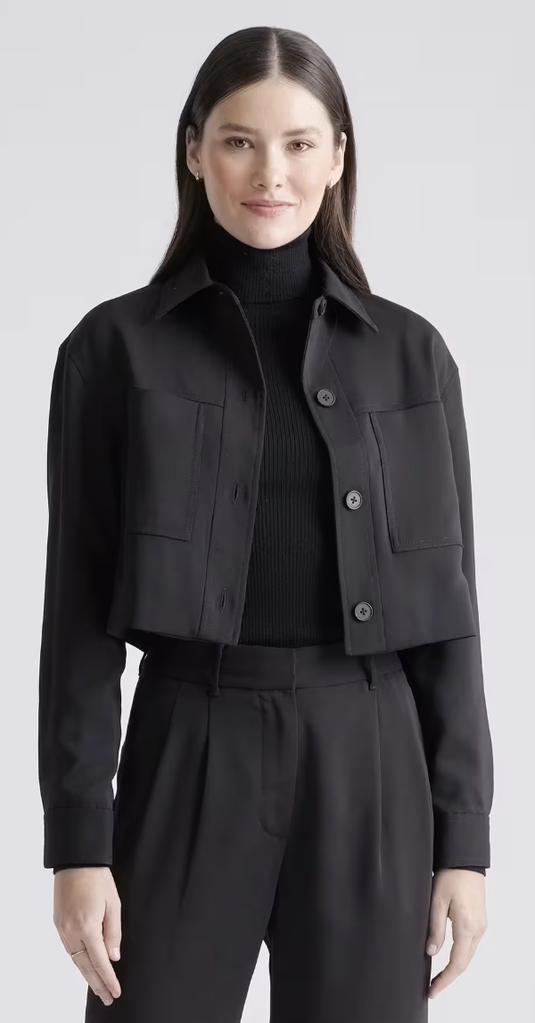 Quince, Stretch Crepe Cropped Jacket in Black