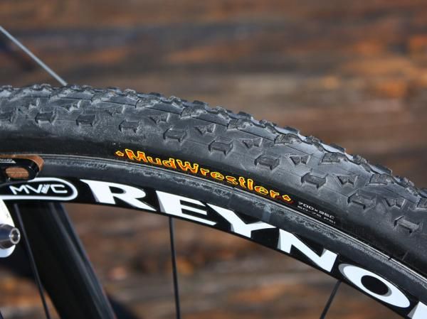 The Maxxis Mud Wrestler clinchers feature an aggressive tread design for grip in sloppy conditions.