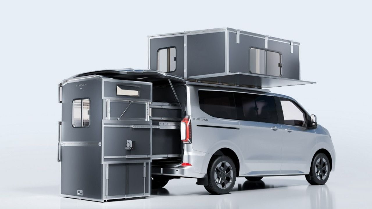 Foldable and modular, the Cubivan camping system turns your van into a full camper with kitchen