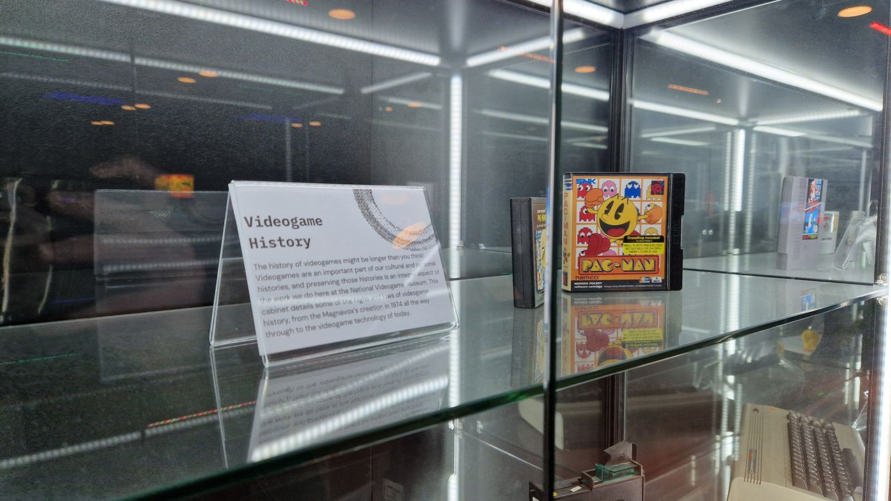 A glass cabinet at the UK's NVM which details Video Game History