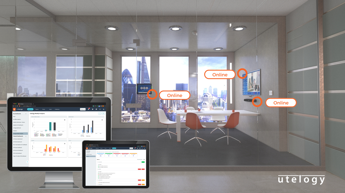 A corporate meeting space connected with Utelogy.