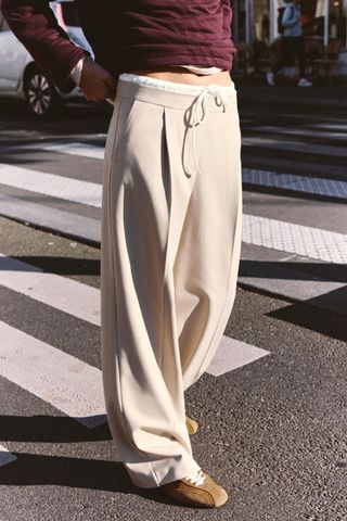 Wide-Leg Trousers With Double Waistband