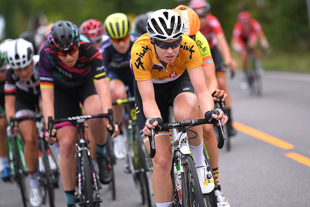 Jolien d'Hoore in yellow during stage 2