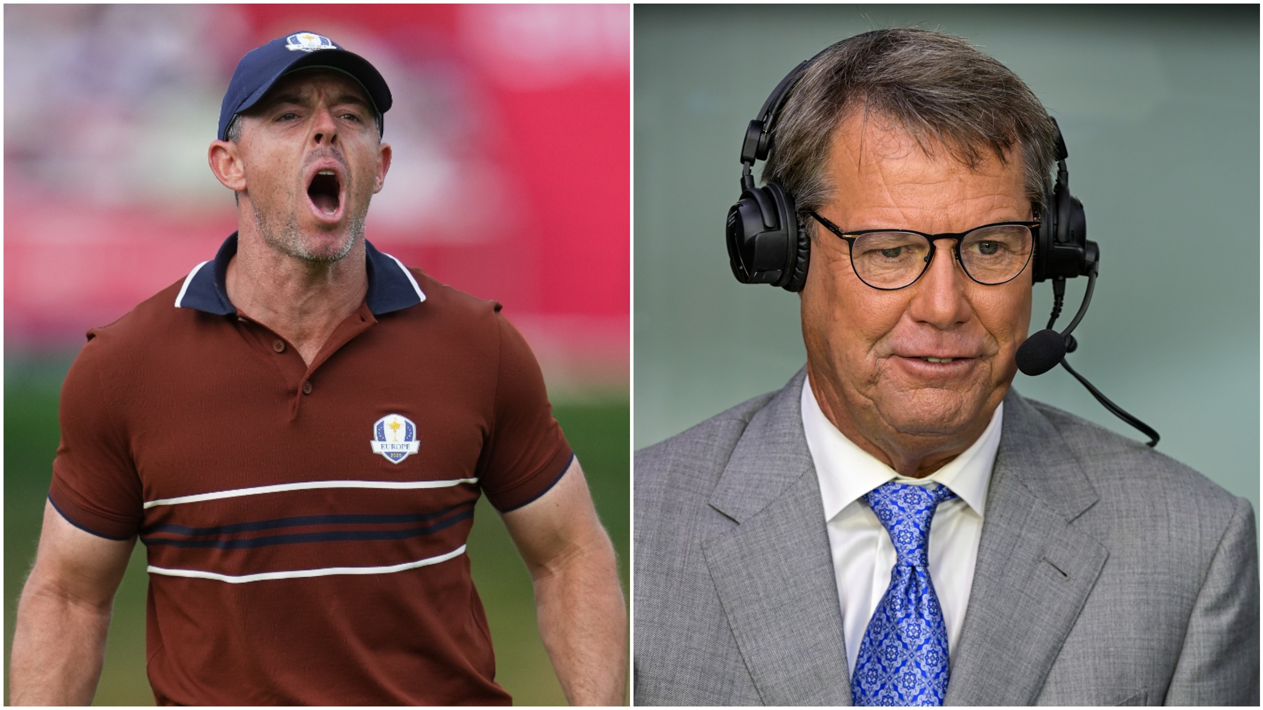 Rory McIlroy pictured screaming at the Ryder Cup alongside former USA captain Paul Azinger