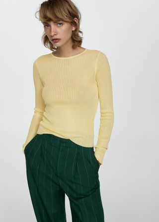 MANGO, Fine Rib Crewneck Sweater