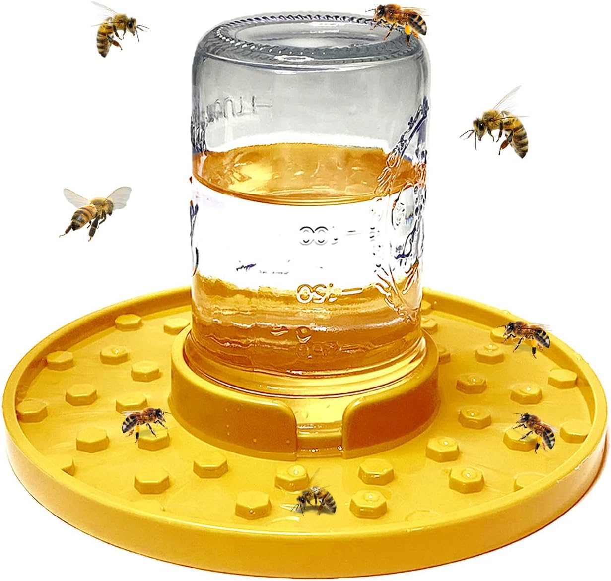 Bee Watering Feeder Station With Bottles Bee Insect Drinking Station Flower Bird Butterfly Drinking Cups for Outdoor Garden Yard Beehive Accessories (yellow, 17cm)