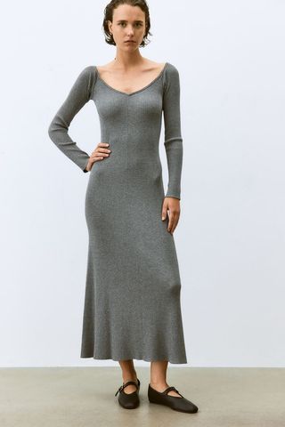 Rib-Knit Off-The-Shoulder Dress