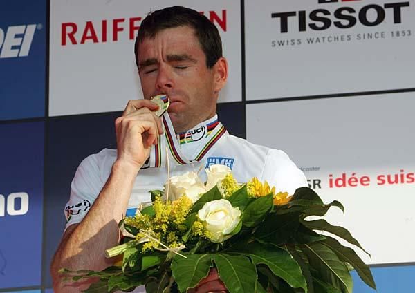 Cadel Evans (Australia) was emotional on the podium