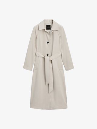 Langer, fließender Trenchcoat mit Gürteldetail