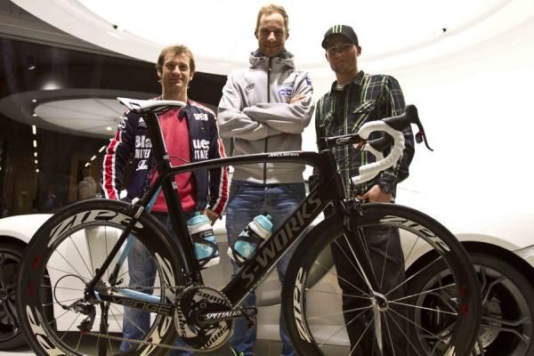 Tom Boonen with Formula 1 pilot and MotoGP rider Ben Spies
