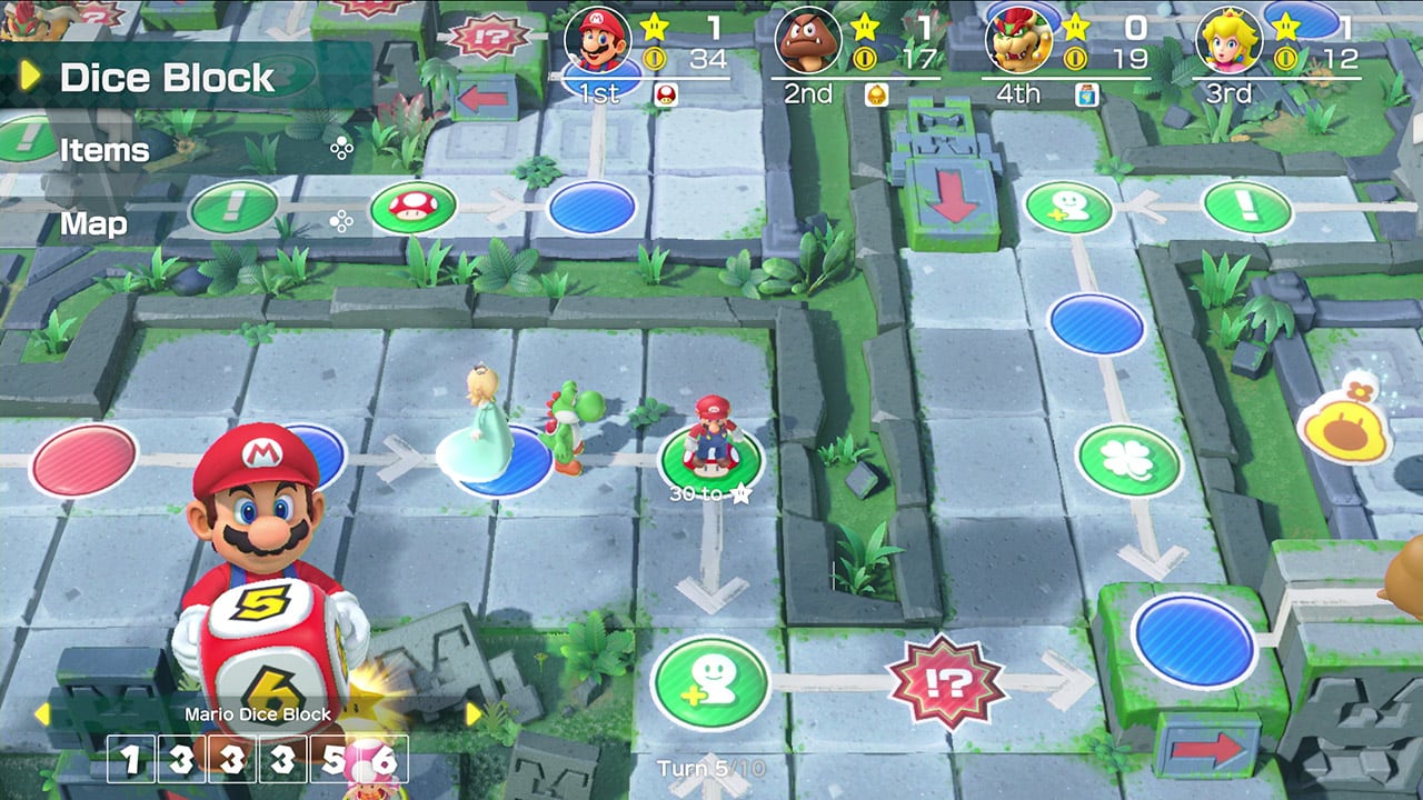 Mario, Yoshi and Rosalina on a board in Mario Party, one of the best Nintendo Switch Multiplayer Games in 2021