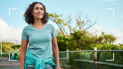 Woman wearing active clothes out walking in the fresh air to try and reduce heart age
