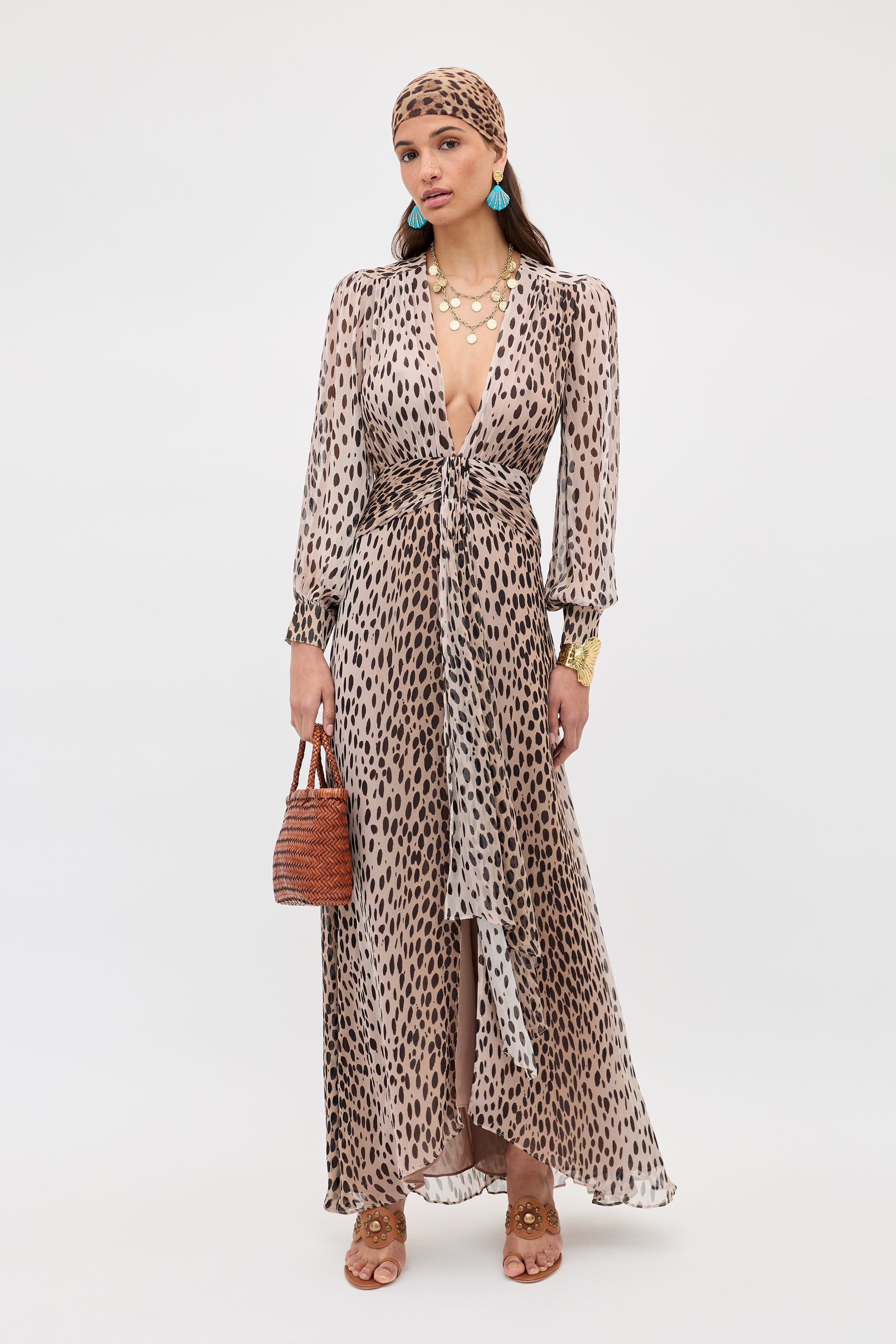 Meera Chiffon Gown in Brown Antelope Spot Black